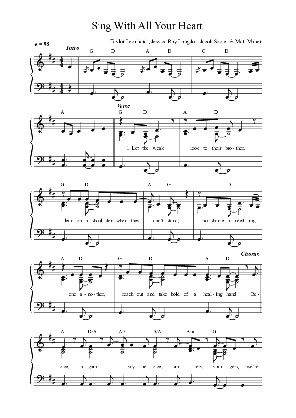 Sing With All Your Heart Lead Sheet Melody (Mission House)