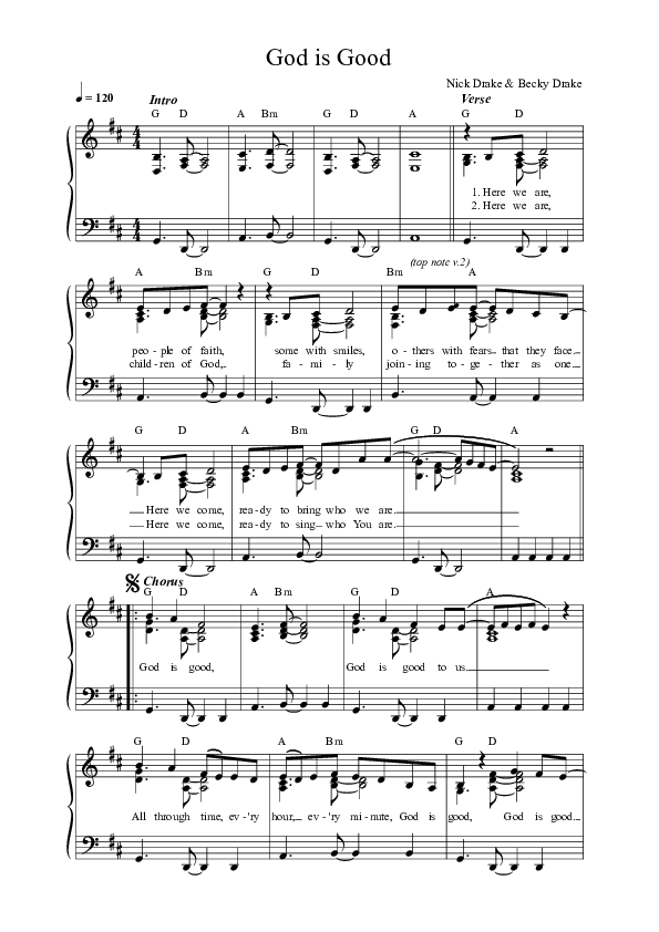 God Is Good (Live) Lead Sheet Melody (Worship For Everyone)