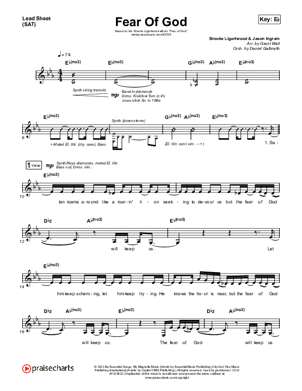 Fear Of God Lead Sheet (SAT) (Brooke Ligertwood)