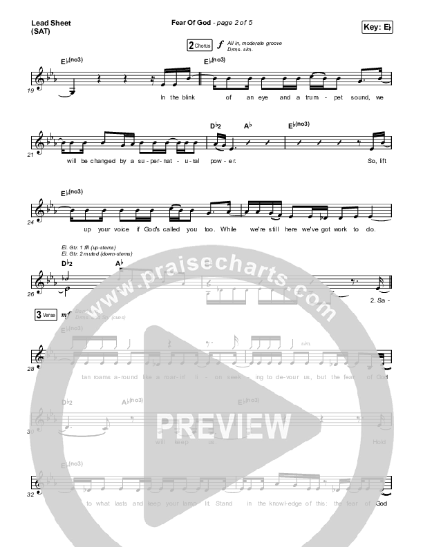 Fear Of God Lead Sheet (SAT) (Brooke Ligertwood)