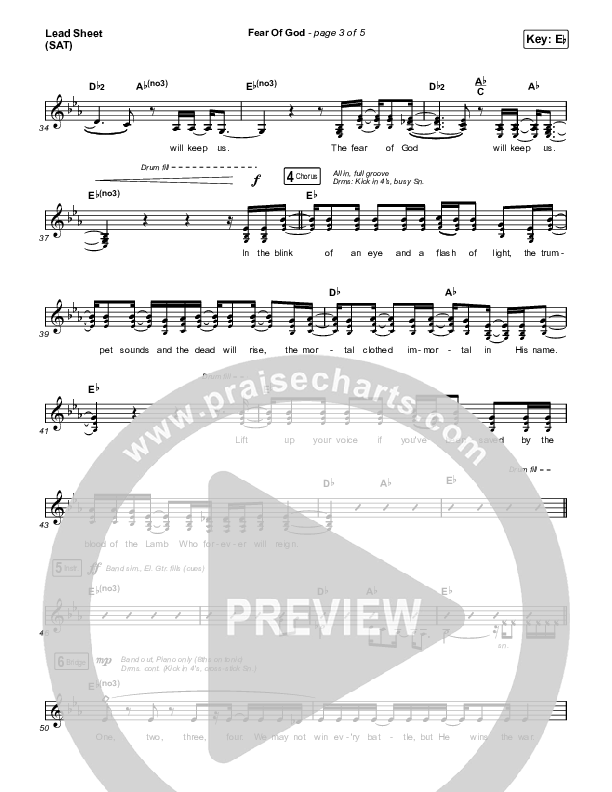 Fear Of God Lead Sheet (SAT) (Brooke Ligertwood)