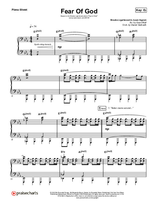 Fear Of God Piano Sheet (Brooke Ligertwood)