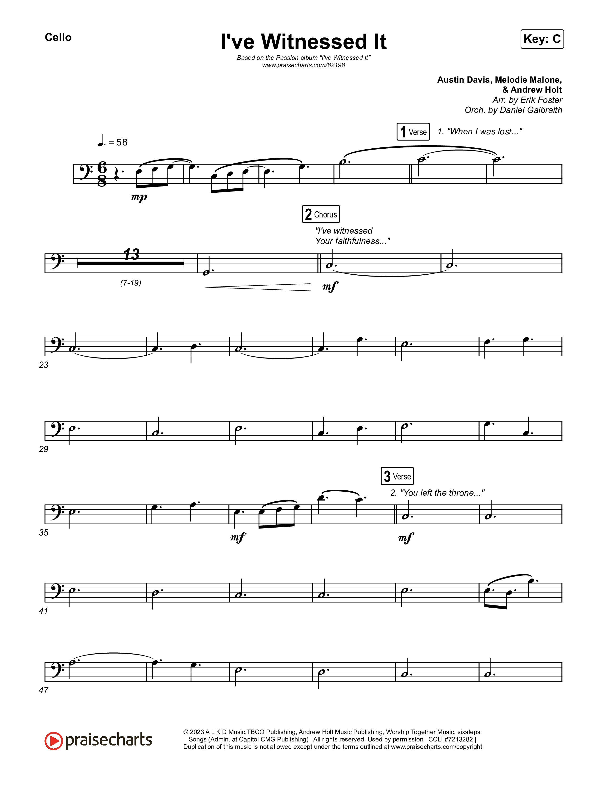 I've Witnessed It Cello (Passion / Jenn Johnson)