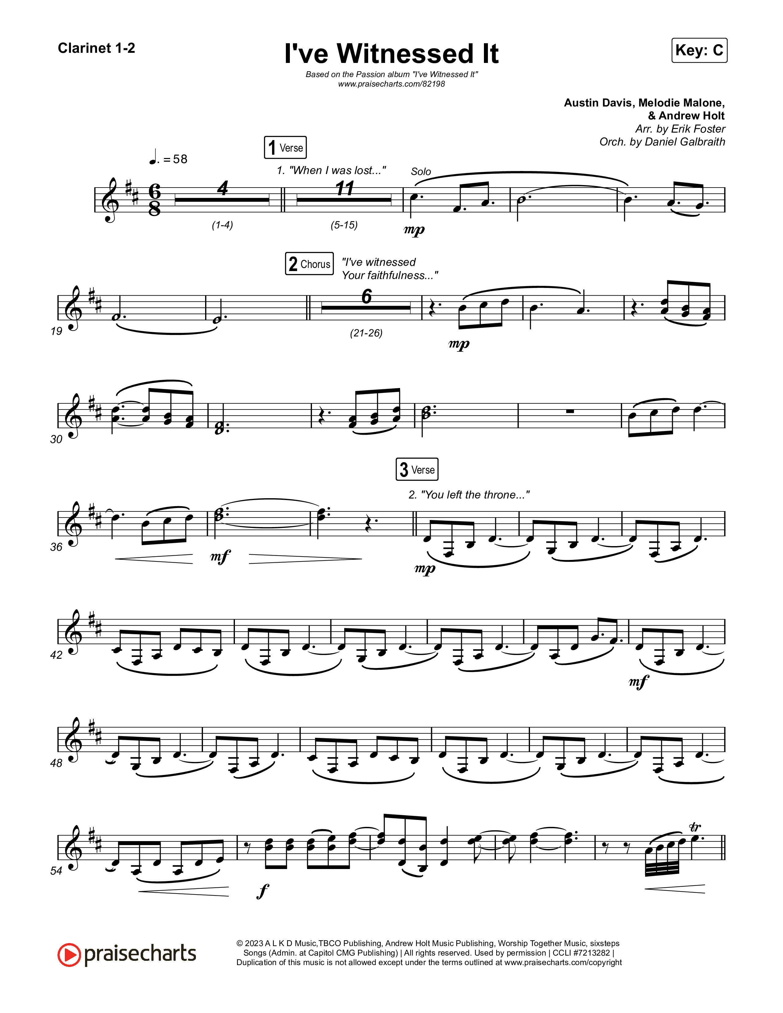 I've Witnessed It Clarinet 1,2 (Passion / Jenn Johnson)