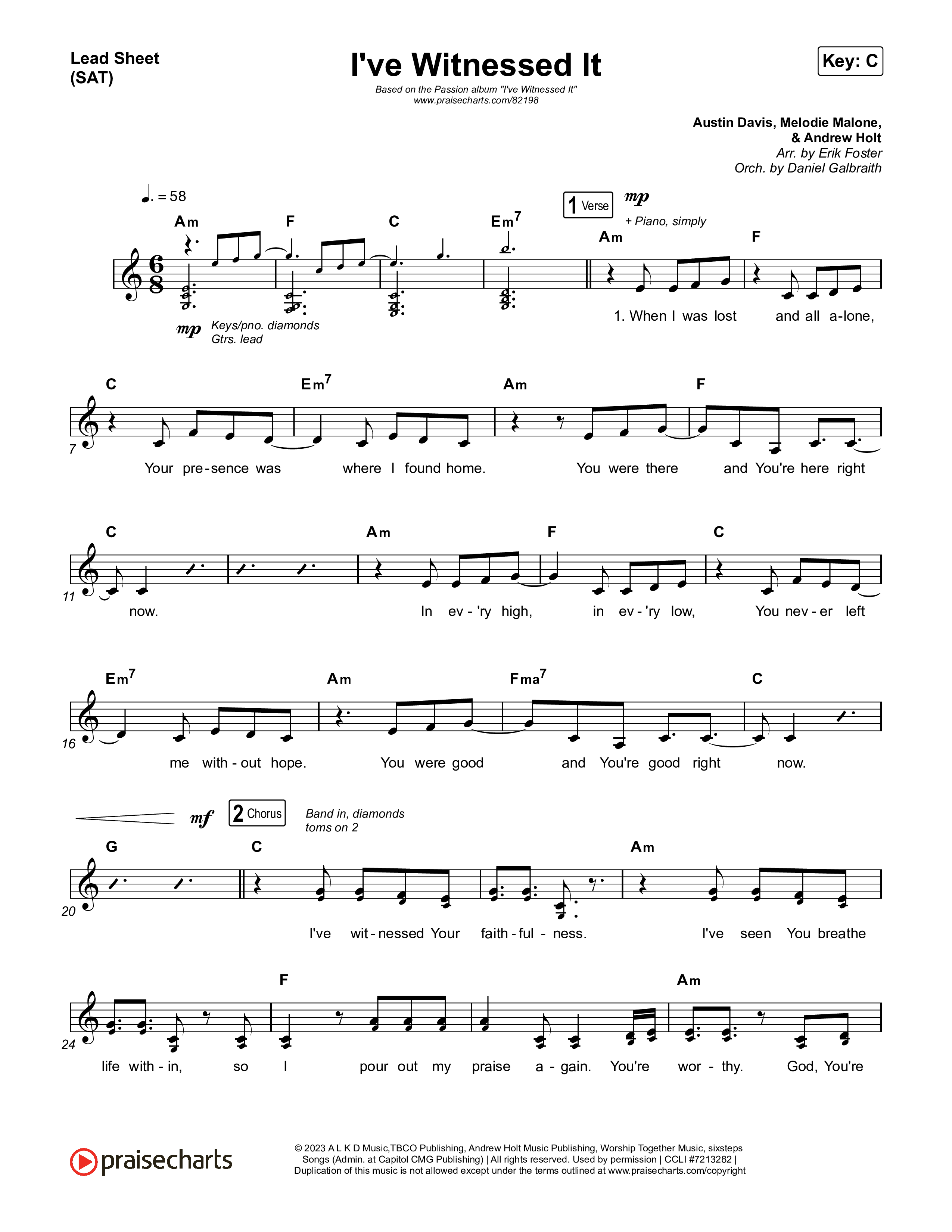 I've Witnessed It Lead Sheet (SAT) (Passion / Jenn Johnson)