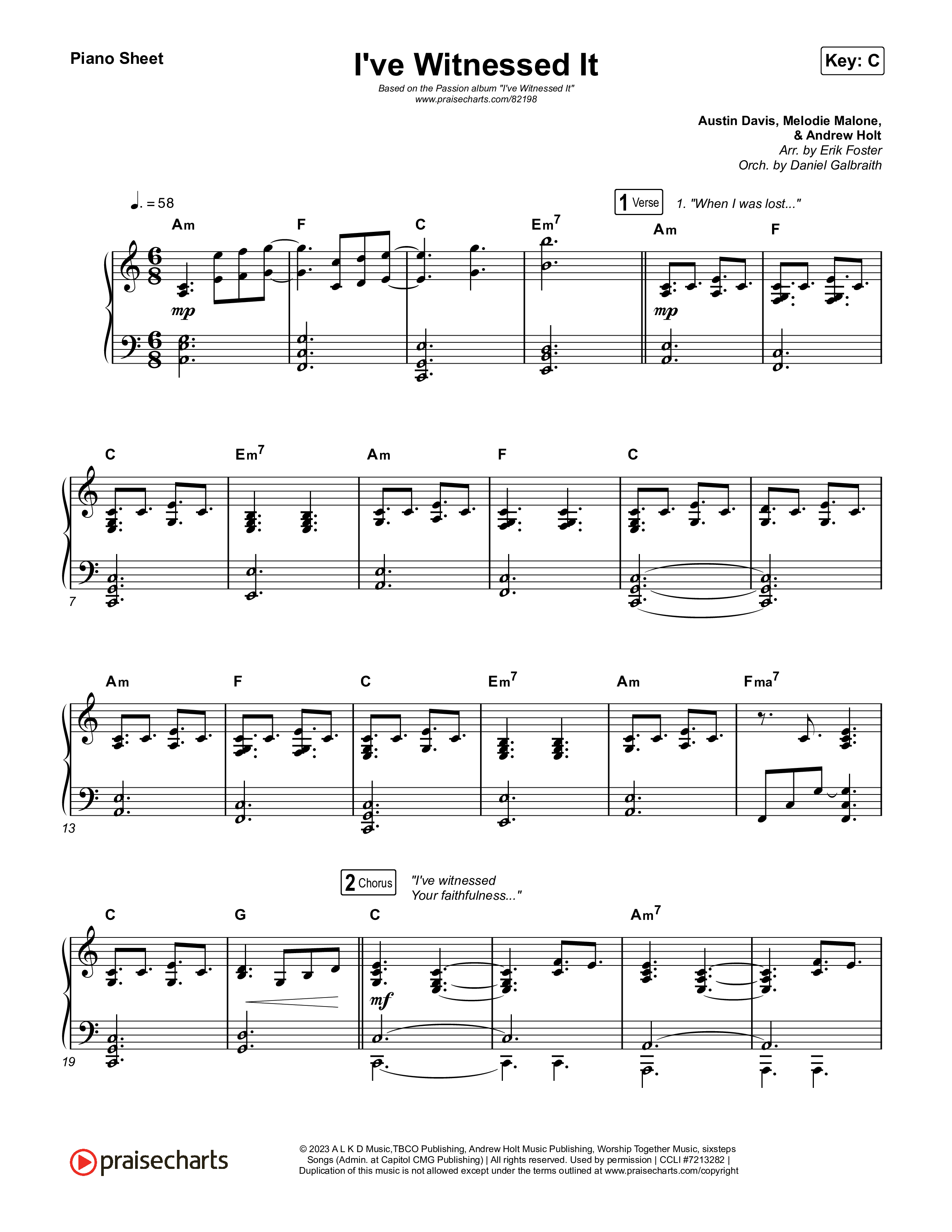 I've Witnessed It Piano Sheet (Passion / Jenn Johnson)