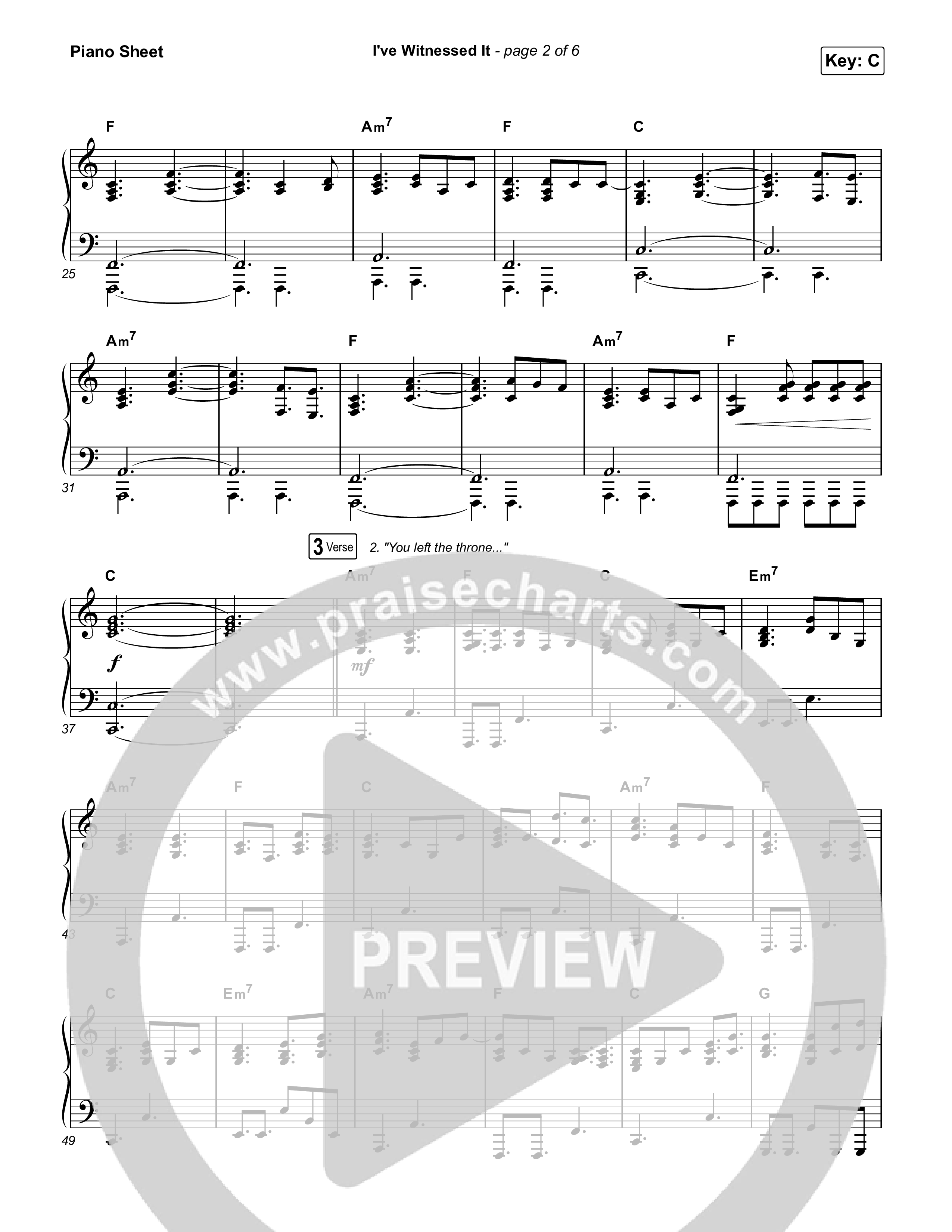 I've Witnessed It Piano Sheet (Passion / Jenn Johnson)