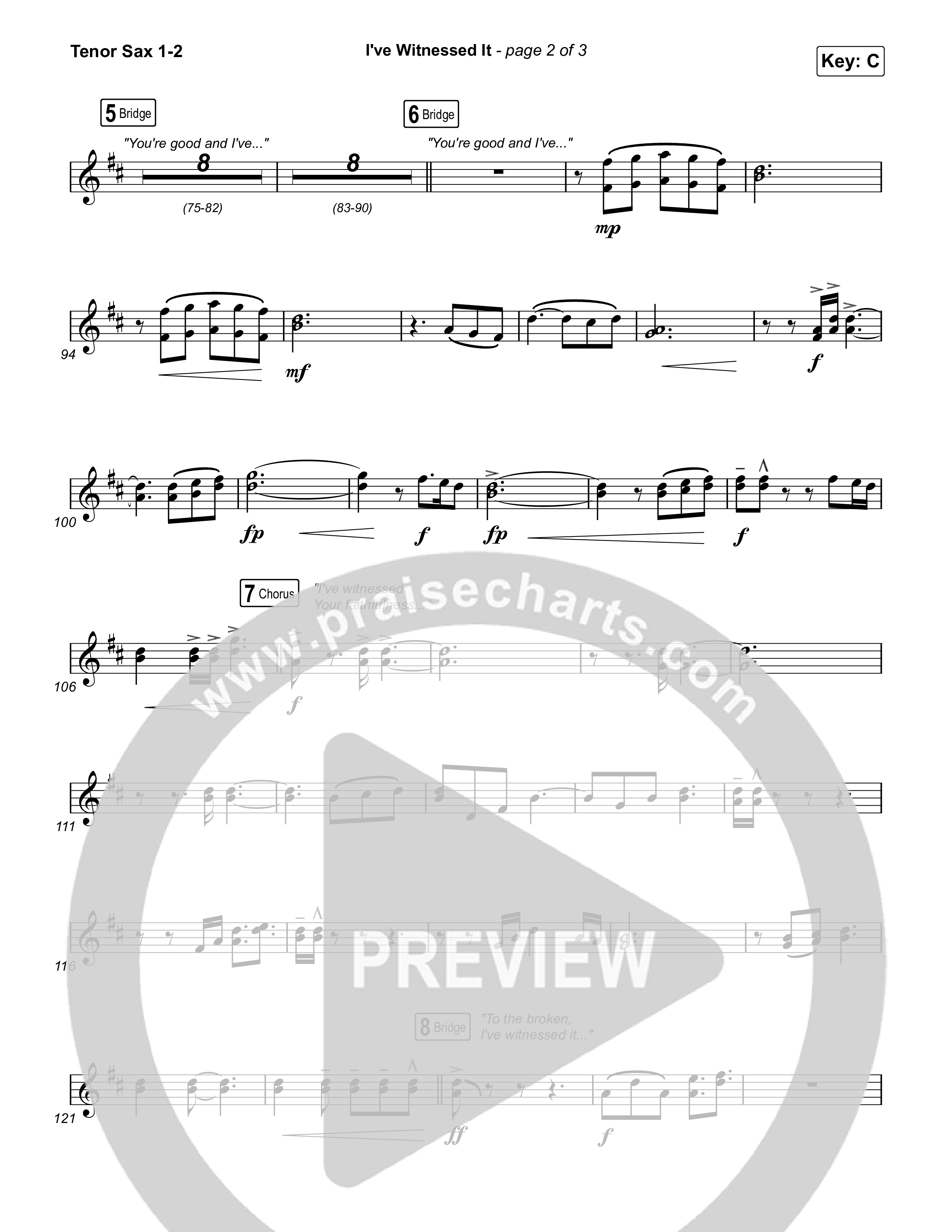 I've Witnessed It Tenor Sax 1,2 (Passion / Jenn Johnson)