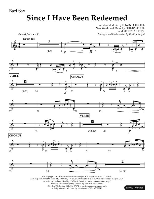 Since I Have Been Redeemed (Choral Anthem SATB) Bari Sax (Lifeway Choral / Orch. Bradley Knight)