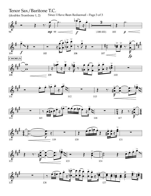 Since I Have Been Redeemed (Choral Anthem SATB) Tenor Sax/Baritone T.C. (Lifeway Choral / Orch. Bradley Knight)