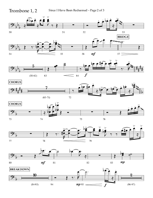 Since I Have Been Redeemed (Choral Anthem SATB) Trombone 1/2 (Lifeway Choral / Orch. Bradley Knight)