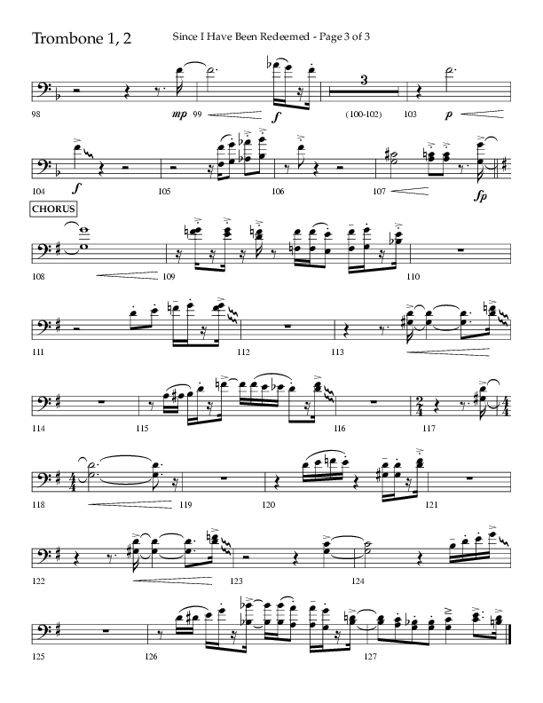 Since I Have Been Redeemed (Choral Anthem SATB) Trombone 1/2 (Lifeway Choral / Orch. Bradley Knight)