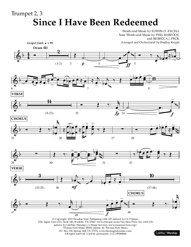 Since I Have Been Redeemed (Choral Anthem SATB) Trumpet 2/3 (Lifeway Choral / Orch. Bradley Knight)