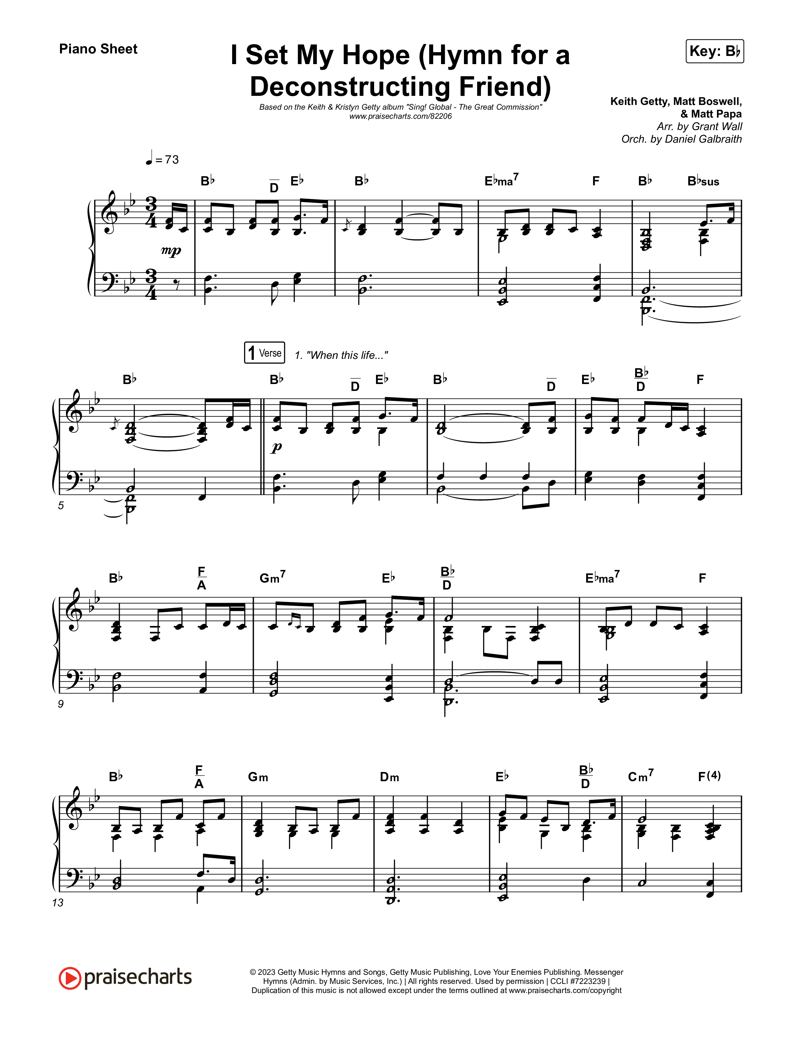 I Set My Hope (Hymn for a Deconstructing Friend) Piano Sheet (Keith & Kristyn Getty)