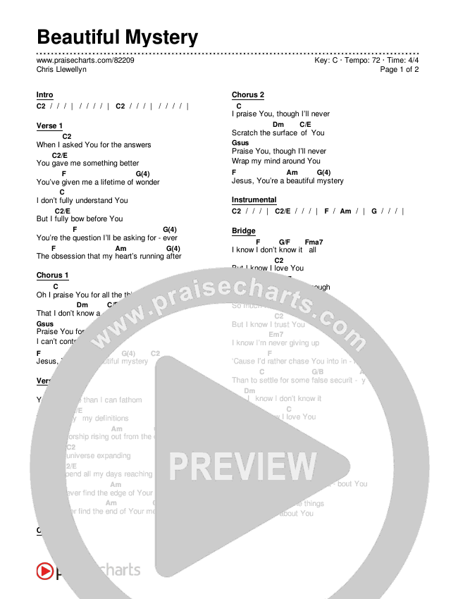 Beautiful Mystery Chords & Lyrics (Chris Llewellyn)