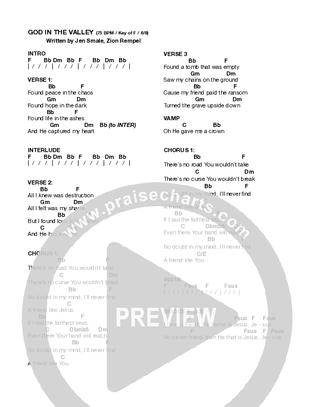 God In The Valley Chord Chart (29:11 Worship)