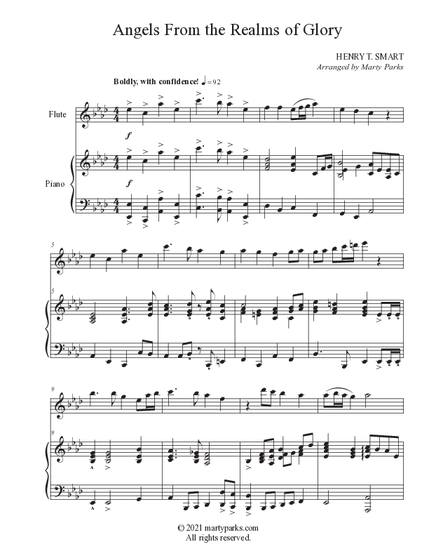 Angels From The Realms Of Glory (Instrumental) Piano/Flute (Foster Music Group / Arr. Marty Parks)