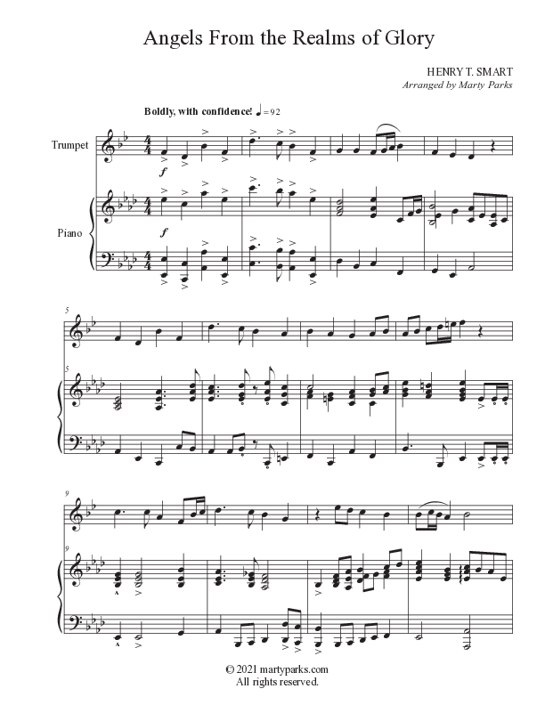 Angels From The Realms Of Glory (Instrumental) Piano/Trumpet Duet (Foster Music Group / Arr. Marty Parks)