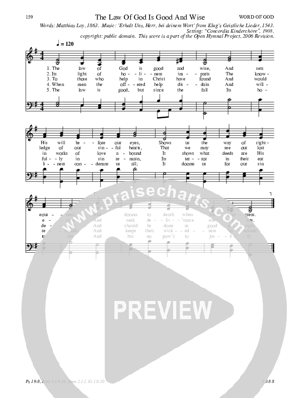 The Law Of God Is Good And Wise Hymn Sheet (SATB) (Traditional Hymn)