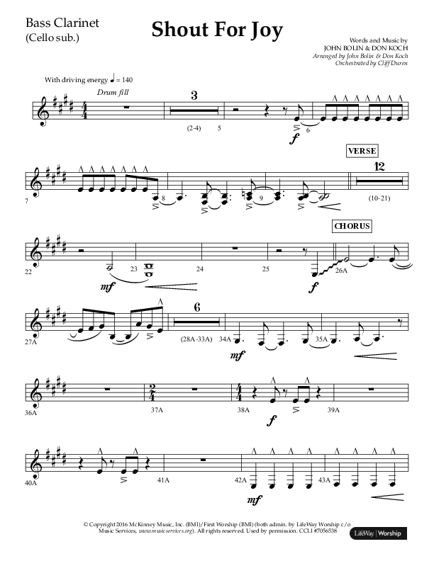Shout For Joy (Choral Anthem SATB) Bass Clarinet (Lifeway Choral / Arr. John Bolin / Arr. Don Koch / Orch. Cliff Duren)