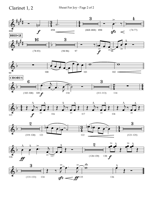 Shout For Joy (Choral Anthem SATB) Clarinet 1/2 (Lifeway Choral / Arr. John Bolin / Arr. Don Koch / Orch. Cliff Duren)