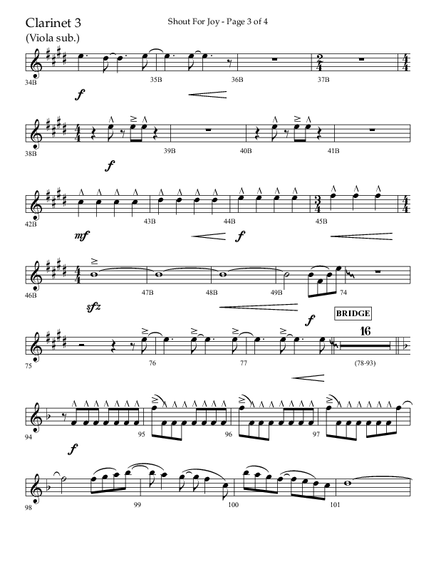 Shout For Joy (Choral Anthem SATB) Clarinet 3 (Lifeway Choral / Arr. John Bolin / Arr. Don Koch / Orch. Cliff Duren)