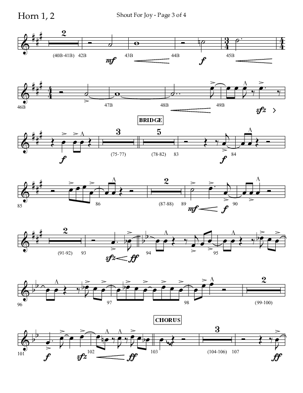 Shout For Joy (Choral Anthem SATB) French Horn 1/2 (Lifeway Choral / Arr. John Bolin / Arr. Don Koch / Orch. Cliff Duren)
