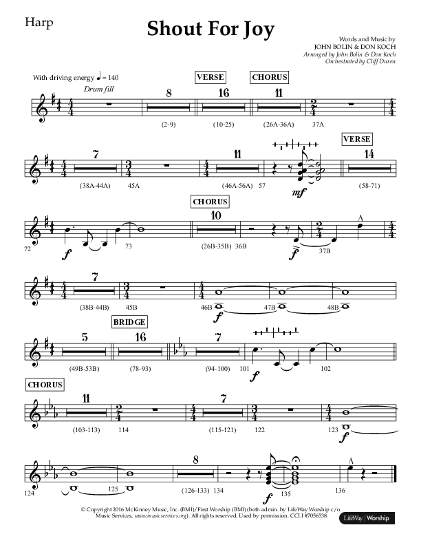 Shout For Joy (Choral Anthem SATB) Harp (Lifeway Choral / Arr. John Bolin / Arr. Don Koch / Orch. Cliff Duren)