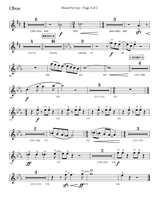 Shout For Joy (Choral Anthem SATB) Oboe (Lifeway Choral / Arr. John Bolin / Arr. Don Koch / Orch. Cliff Duren)