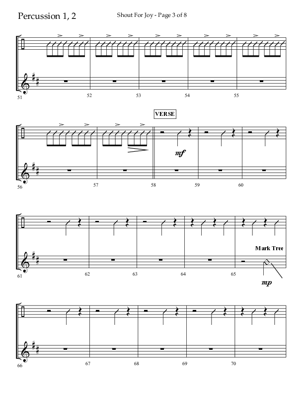 Shout For Joy (Choral Anthem SATB) Percussion 1/2 (Lifeway Choral / Arr. John Bolin / Arr. Don Koch / Orch. Cliff Duren)