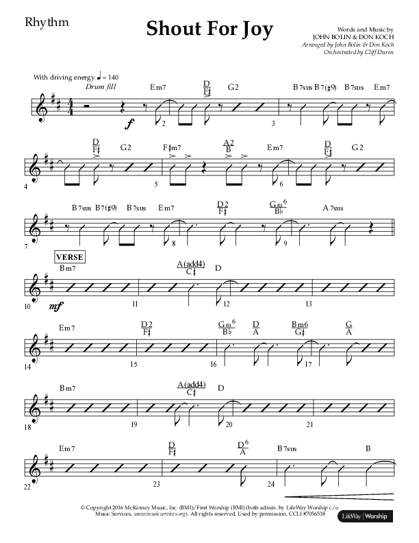 Shout For Joy (Choral Anthem SATB) Lead Melody & Rhythm (Lifeway Choral / Arr. John Bolin / Arr. Don Koch / Orch. Cliff Duren)