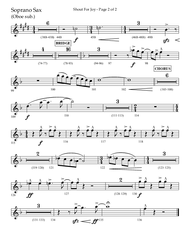 Shout For Joy (Choral Anthem SATB) Soprano Sax (Lifeway Choral / Arr. John Bolin / Arr. Don Koch / Orch. Cliff Duren)