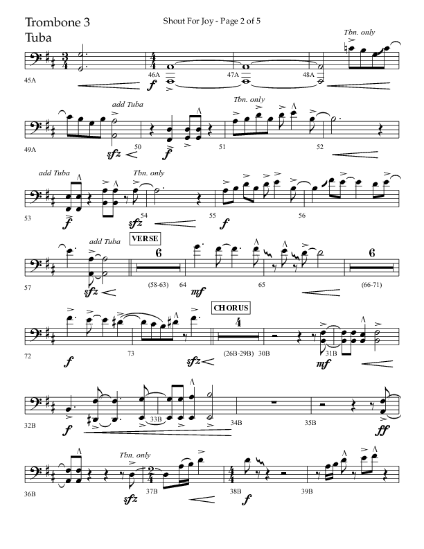 Shout For Joy (Choral Anthem SATB) Trombone 3/Tuba (Lifeway Choral / Arr. John Bolin / Arr. Don Koch / Orch. Cliff Duren)