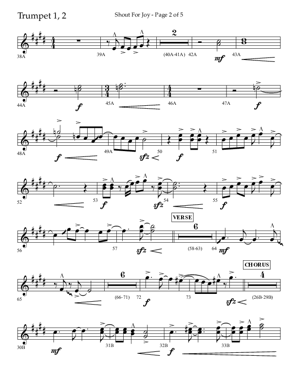 Shout For Joy (Choral Anthem SATB) Trumpet 1,2 (Lifeway Choral / Arr. John Bolin / Arr. Don Koch / Orch. Cliff Duren)