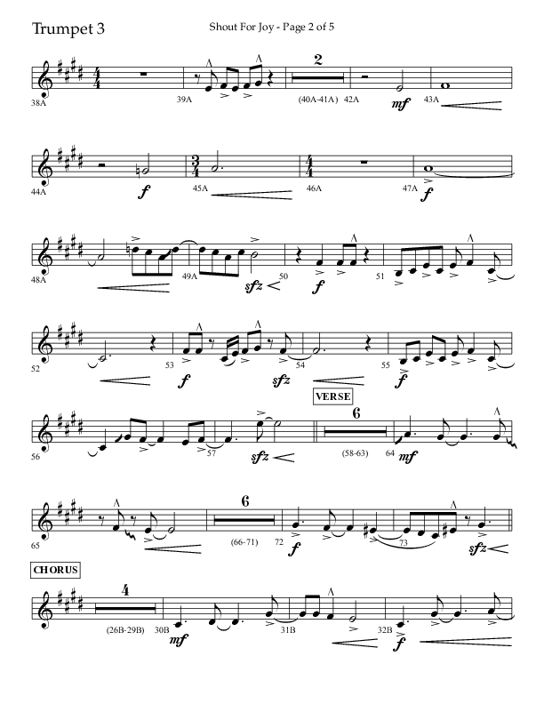 Shout For Joy (Choral Anthem SATB) Trumpet 3 (Lifeway Choral / Arr. John Bolin / Arr. Don Koch / Orch. Cliff Duren)