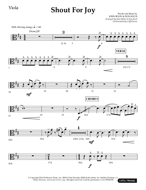 Shout For Joy (Choral Anthem SATB) Viola (Lifeway Choral / Arr. John Bolin / Arr. Don Koch / Orch. Cliff Duren)