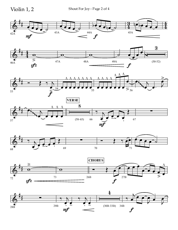 Shout For Joy (Choral Anthem SATB) Violin 1/2 (Lifeway Choral / Arr. John Bolin / Arr. Don Koch / Orch. Cliff Duren)