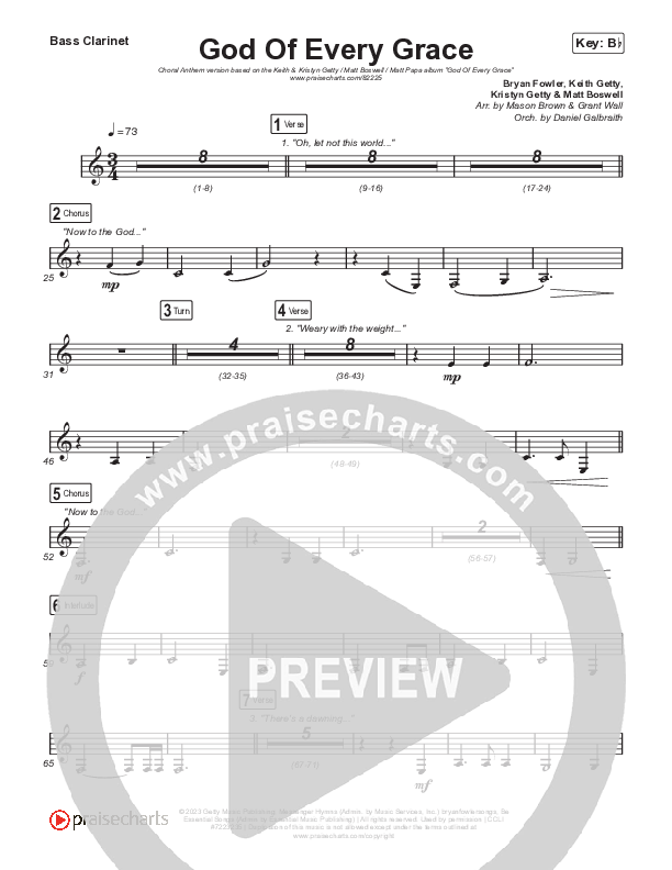 God Of Every Grace (Choral Anthem SATB) Bass Clarinet (Keith & Kristyn Getty / Matt Boswell / Matt Papa / Arr. Mason Brown)