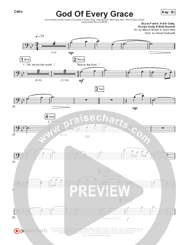 God Of Every Grace (Choral Anthem SATB) Cello (Keith & Kristyn Getty / Matt Boswell / Matt Papa / Arr. Mason Brown)