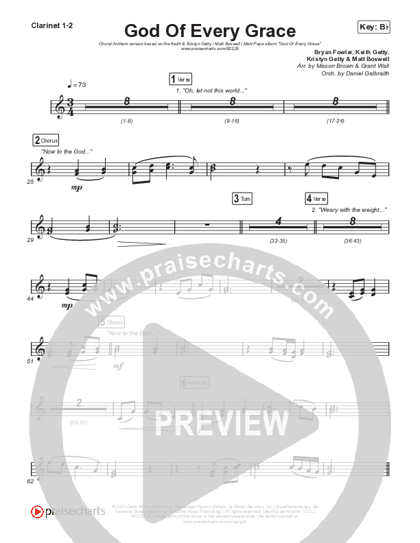 God Of Every Grace (Choral Anthem SATB) Clarinet 1/2 (Keith & Kristyn Getty / Matt Boswell / Matt Papa / Arr. Mason Brown)