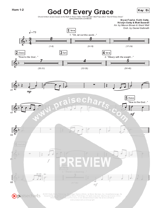 God Of Every Grace (Choral Anthem SATB) French Horn 1,2 (Keith & Kristyn Getty / Matt Boswell / Matt Papa / Arr. Mason Brown)