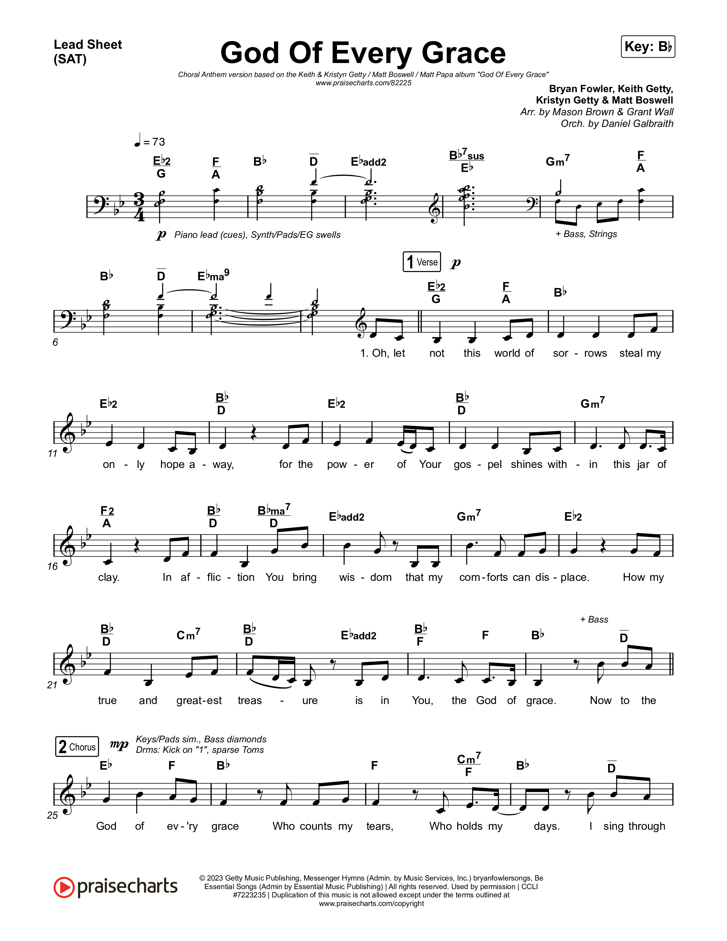 God Of Every Grace (Choral Anthem SATB) Lead Sheet (SAT) (Keith & Kristyn Getty / Matt Boswell / Matt Papa / Arr. Mason Brown)