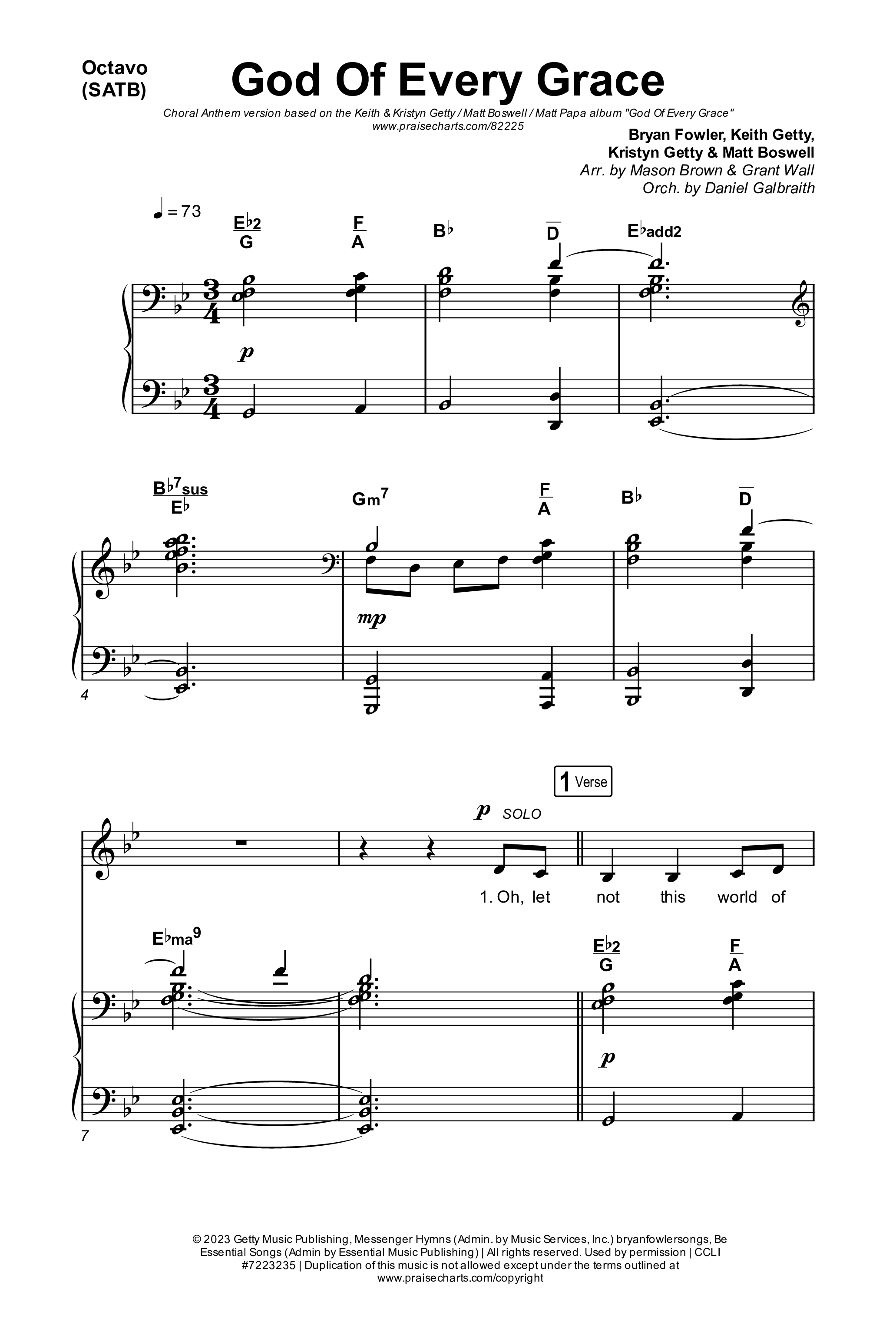 God Of Every Grace (Choral Anthem SATB) Octavo (SATB & Pno) (Keith & Kristyn Getty / Matt Boswell / Matt Papa / Arr. Mason Brown)