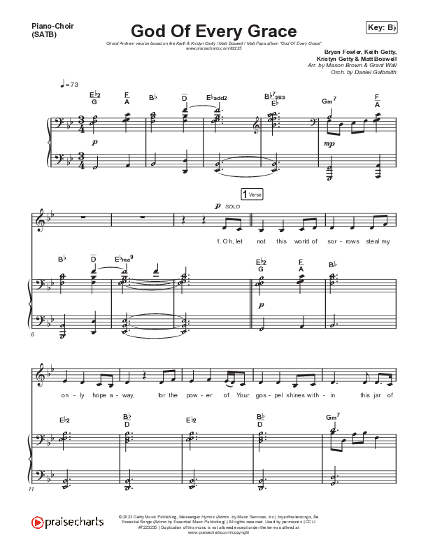 God Of Every Grace (Choral Anthem SATB) Piano/Vocal (SATB) (Keith & Kristyn Getty / Matt Boswell / Matt Papa / Arr. Mason Brown)