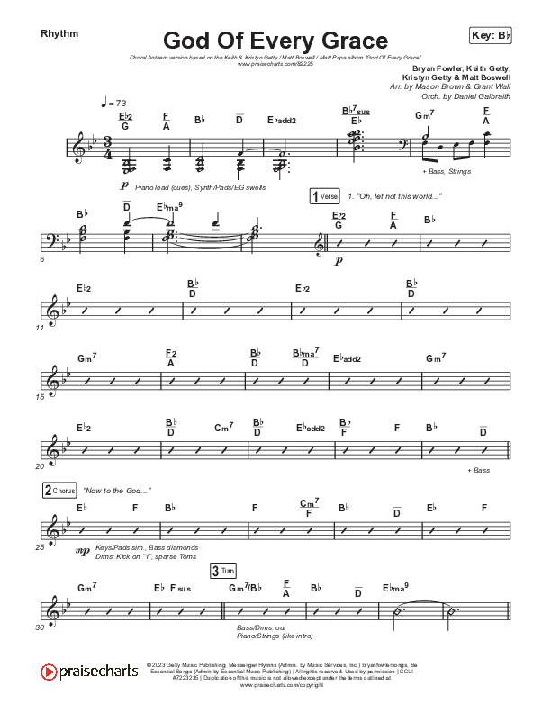 God Of Every Grace (Choral Anthem SATB) Rhythm Chart (Keith & Kristyn Getty / Matt Boswell / Matt Papa / Arr. Mason Brown)