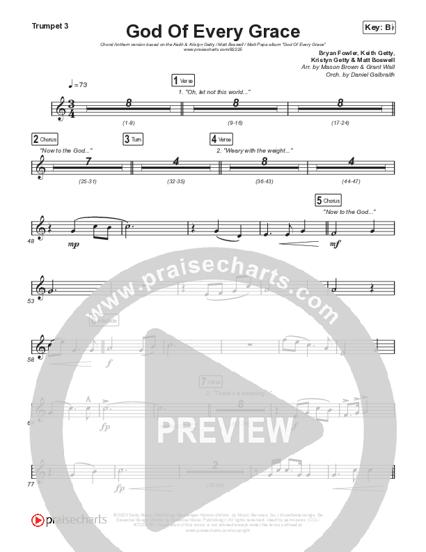 God Of Every Grace (Choral Anthem SATB) Trumpet 3 (Keith & Kristyn Getty / Matt Boswell / Matt Papa / Arr. Mason Brown)