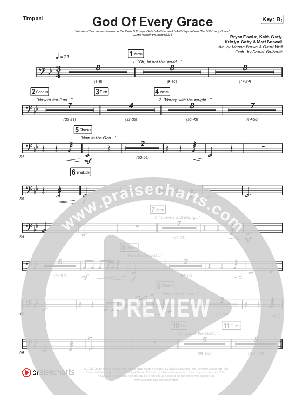 God Of Every Grace (Worship Choir/SAB) Timpani (Keith & Kristyn Getty / Matt Boswell / Matt Papa / Arr. Mason Brown)