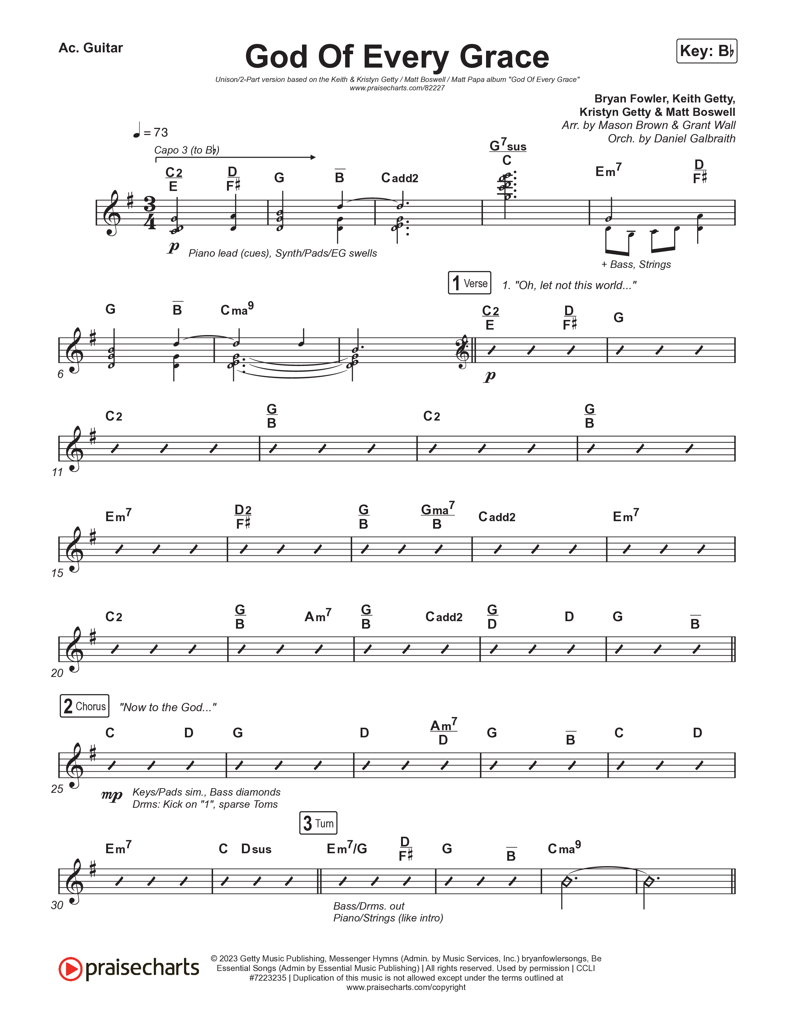 God Of Every Grace (Unison/2-Part) Acoustic Guitar (Keith & Kristyn Getty / Matt Boswell / Matt Papa / Arr. Mason Brown)