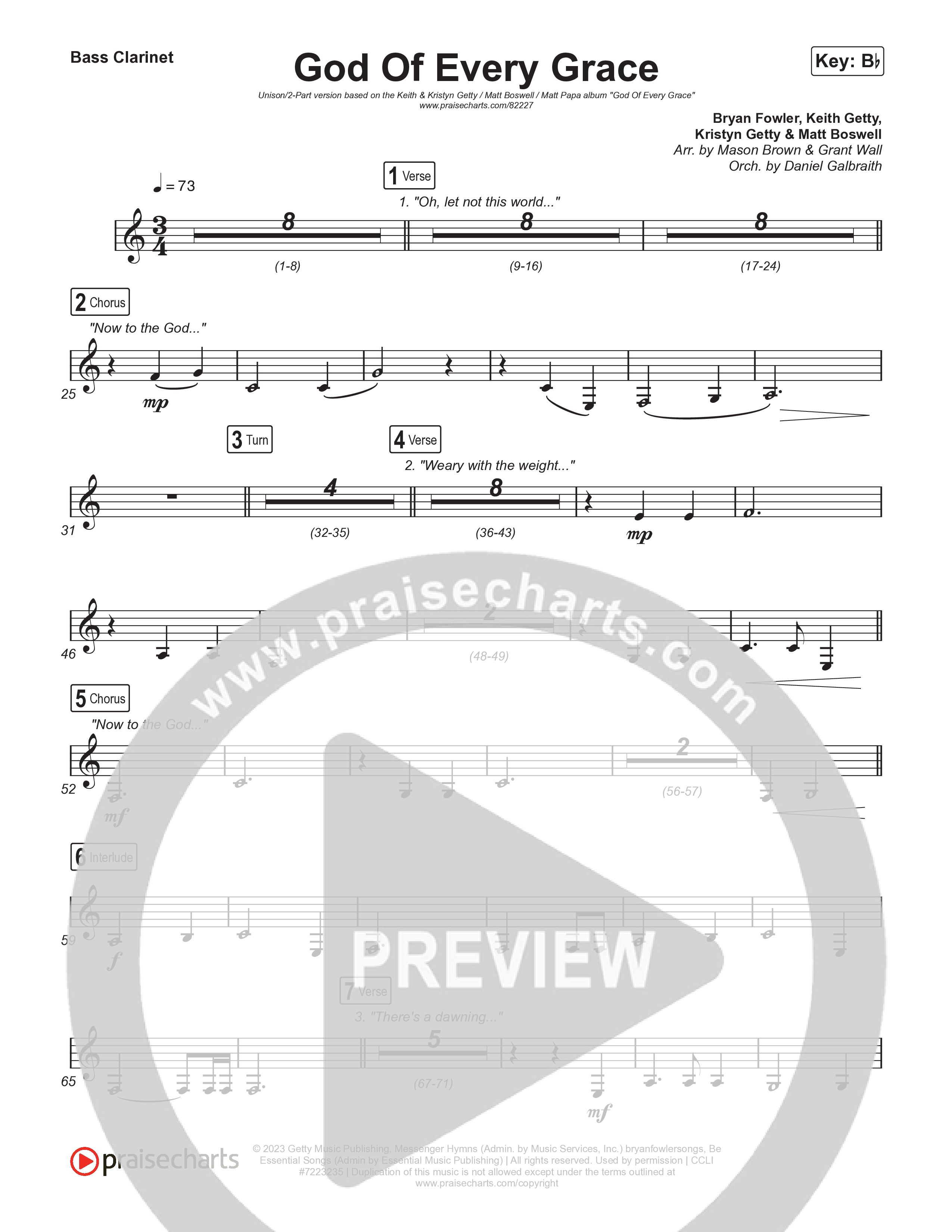 God Of Every Grace (Unison/2-Part) Bass Clarinet (Keith & Kristyn Getty / Matt Boswell / Matt Papa / Arr. Mason Brown)