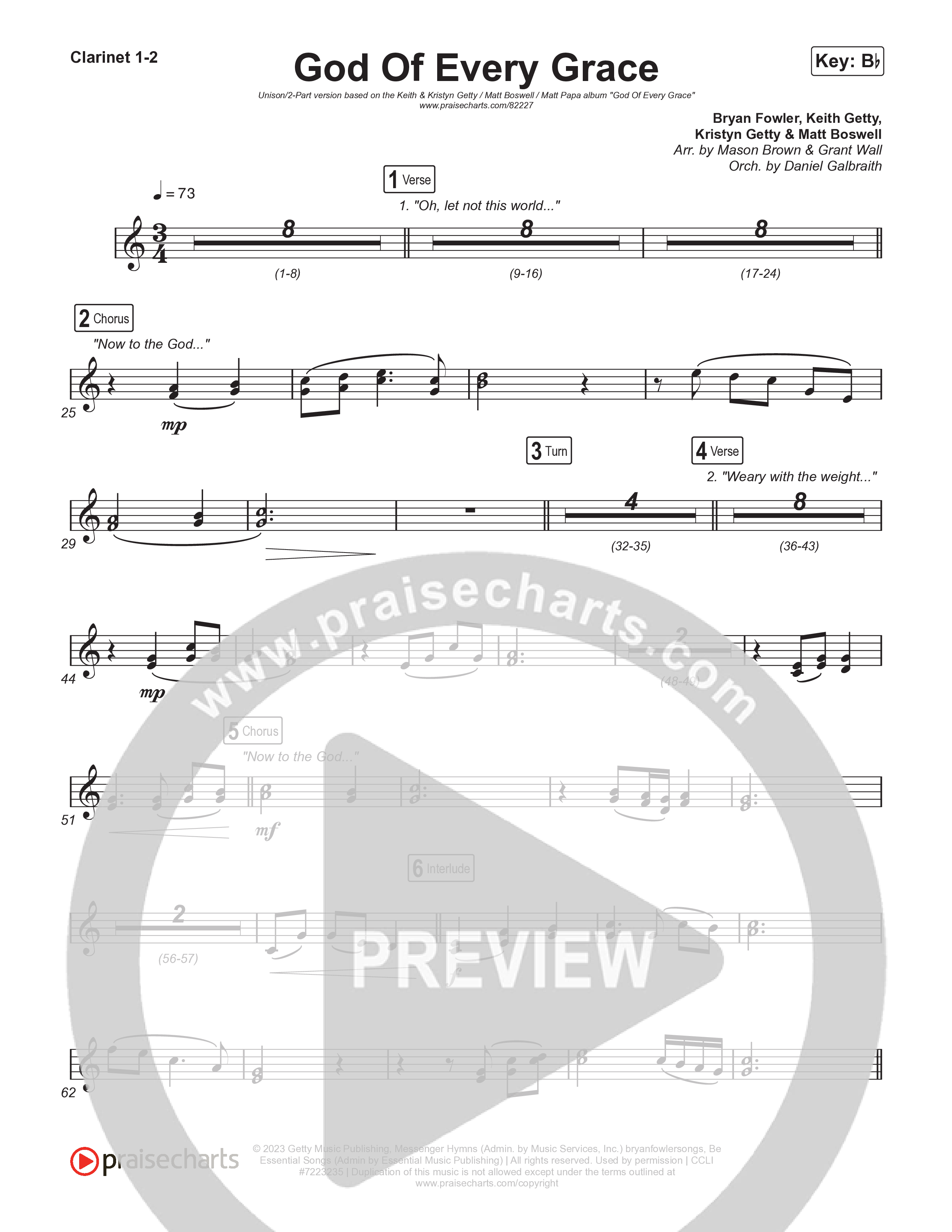 God Of Every Grace (Unison/2-Part) Clarinet 1/2 (Keith & Kristyn Getty / Matt Boswell / Matt Papa / Arr. Mason Brown)